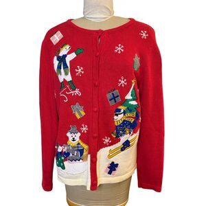 Bechamel Vintage Holiday Cardigan Sweater Polar Bears Sz. L Christmas Party
